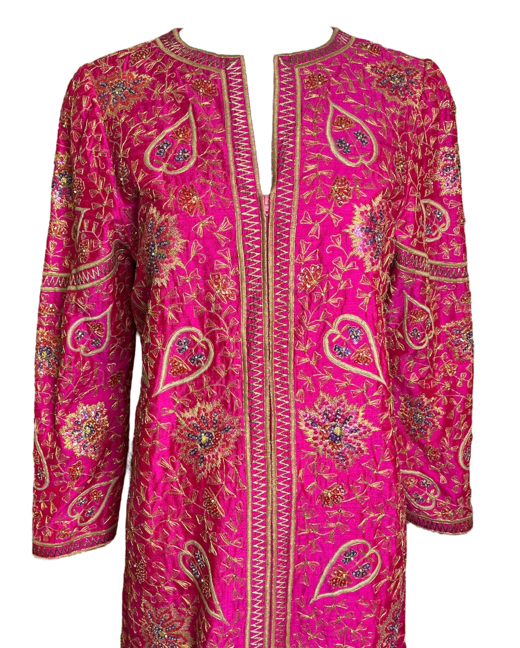 1960s Pink Paisley Beaded Embroidered Kaftan Dress