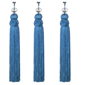 6.5" BLUE CRYSTAL BEAD TASSEL (Set/3) MAGNETIC CHANDELIER ORNAMENT - Magnetic Chandelier Accessory TrimKit®