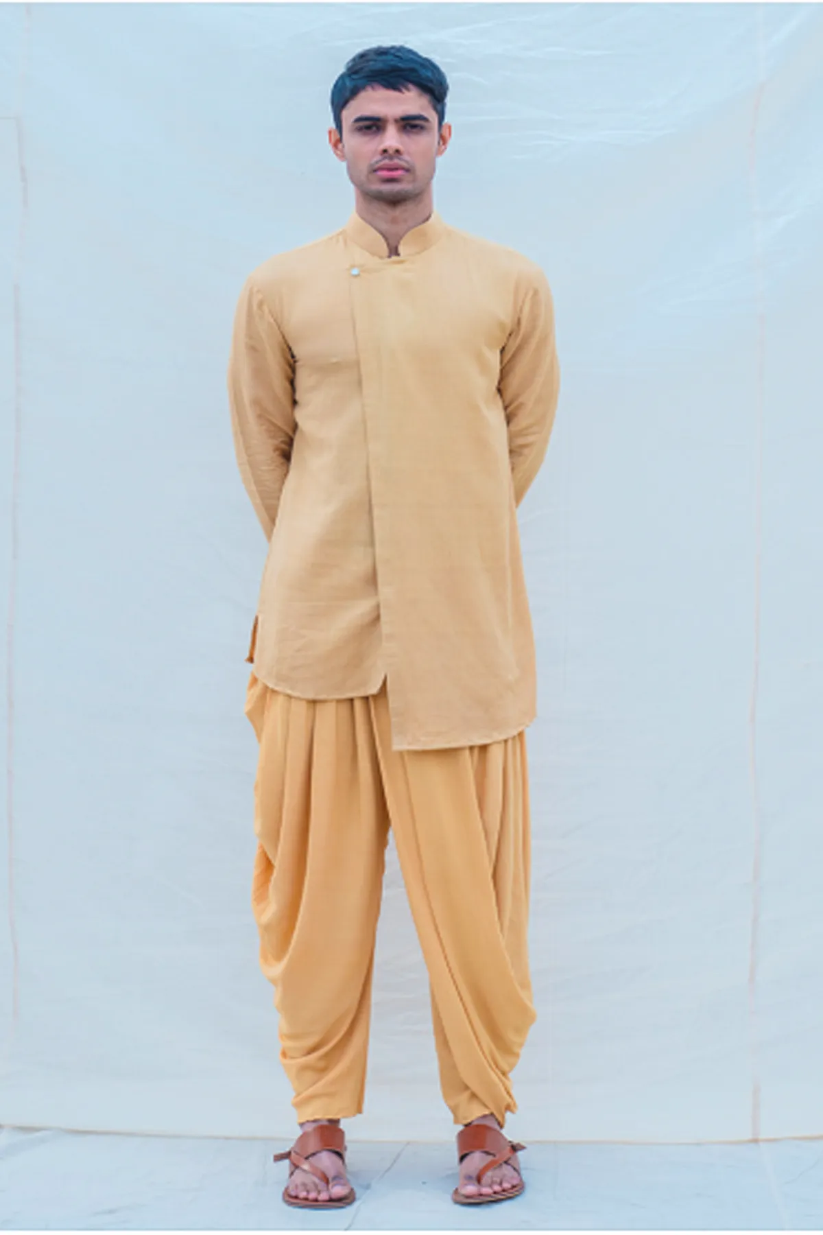 Beige Gold Kurta and Dhoti Set