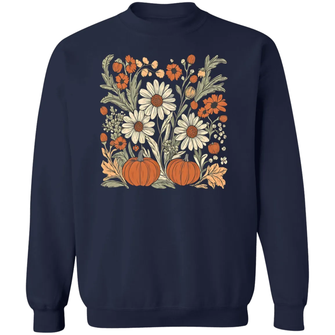 Boho Floral Pumpkin Gildan Crewneck Sweatshirt – Cozy Fall Fashion for Autumn Lovers!