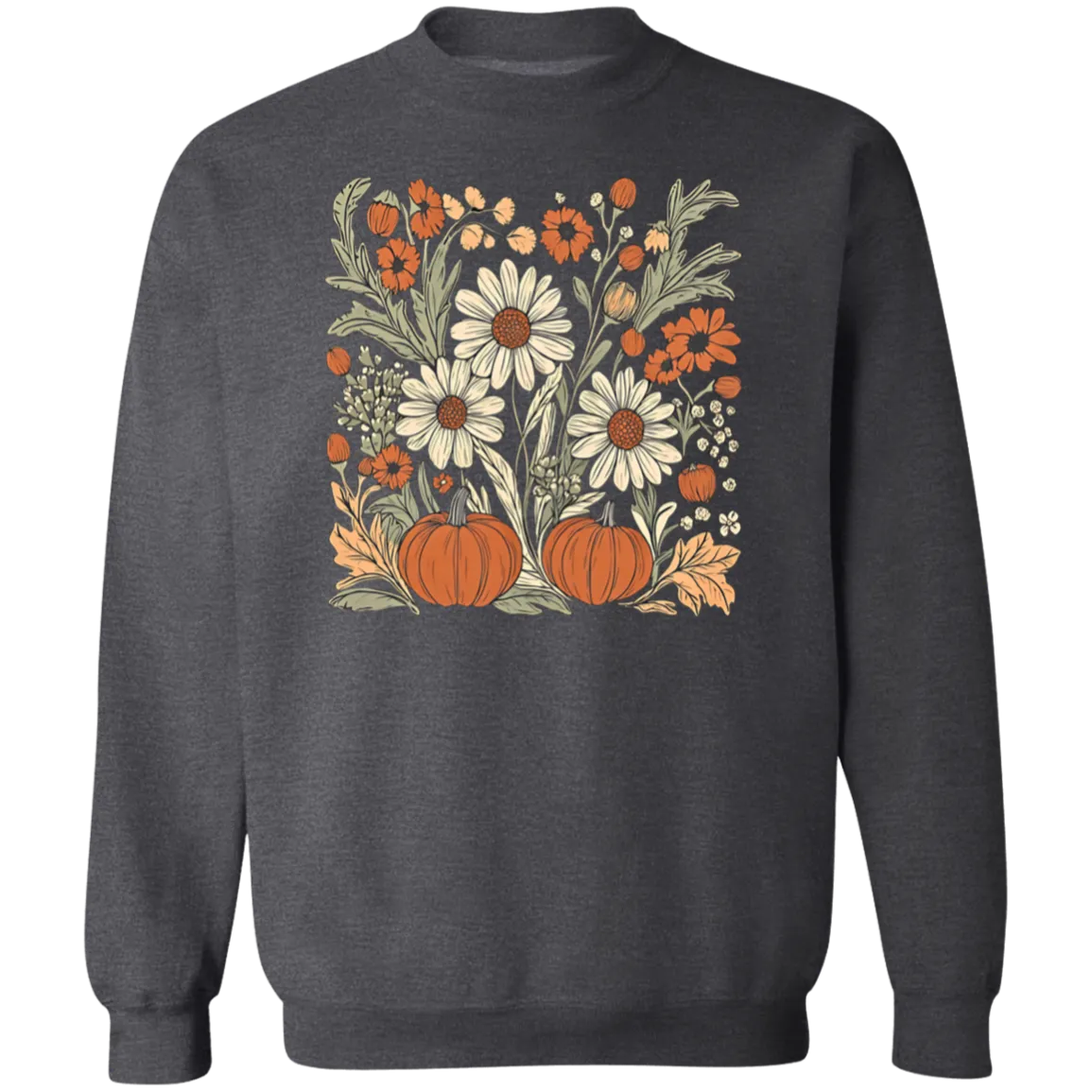 Boho Floral Pumpkin Gildan Crewneck Sweatshirt – Cozy Fall Fashion for Autumn Lovers!
