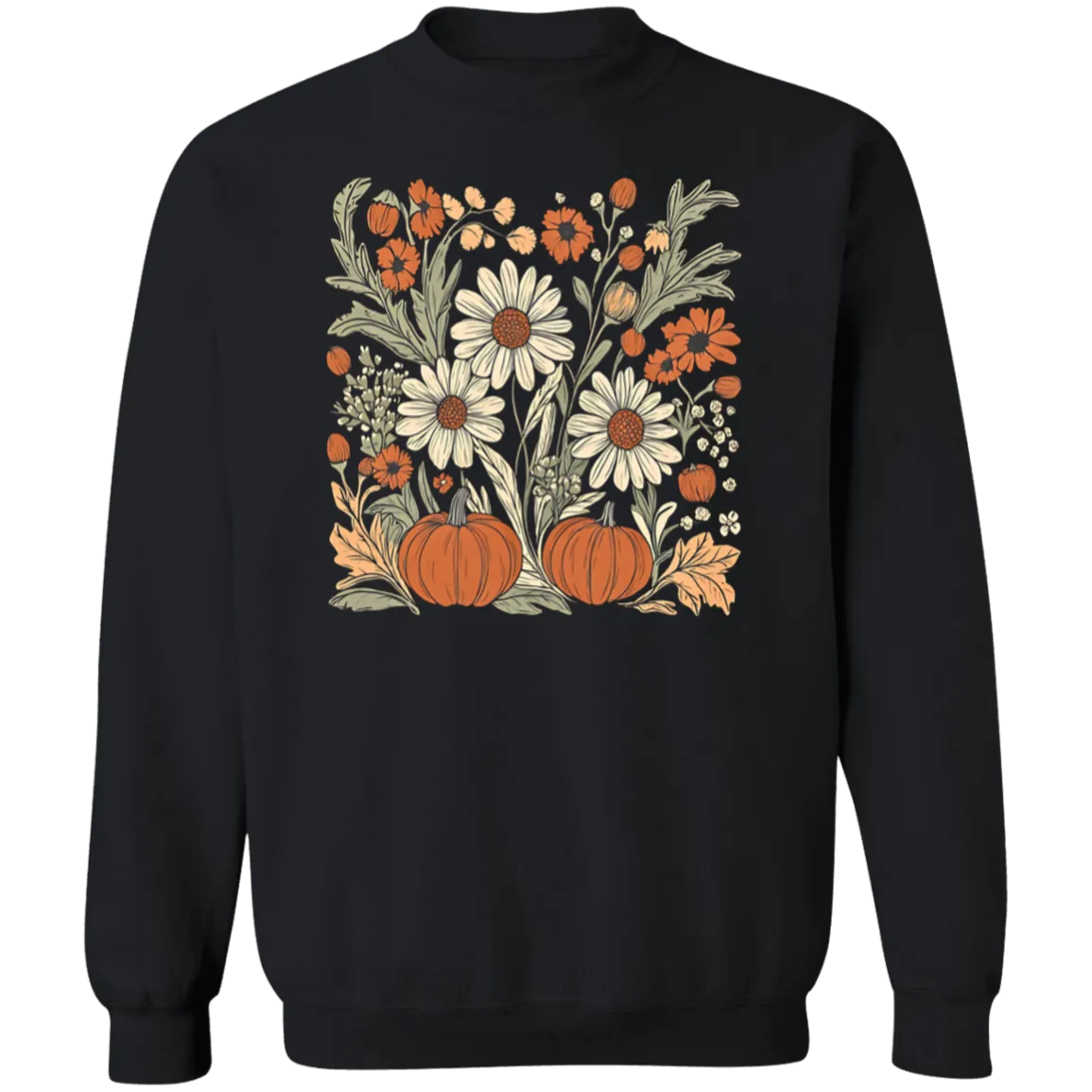 Boho Floral Pumpkin Gildan Crewneck Sweatshirt – Cozy Fall Fashion for Autumn Lovers!