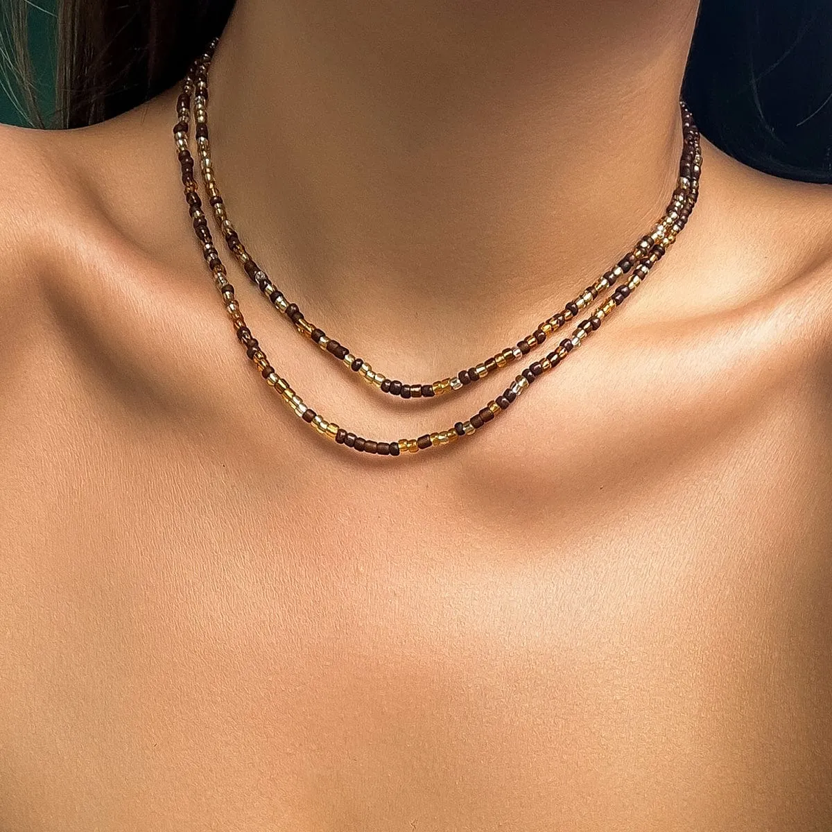 Boho Layered Seed Bead Necklace Set