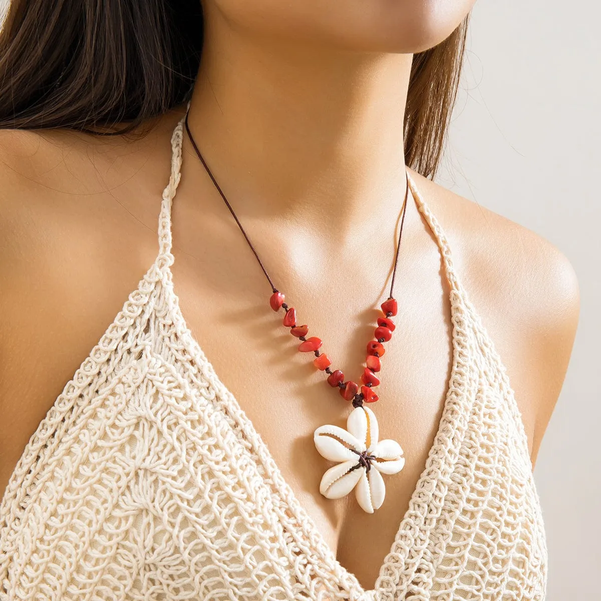 Boho Turquoise Starfish Pendant Jade Cord Necklace