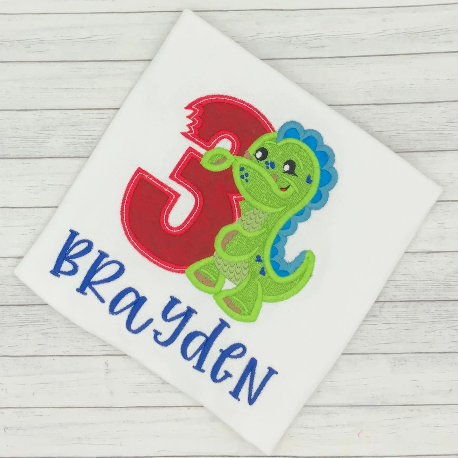 Boys Birthday Dinosaur Shirt w/ Bitten Number (age 1-9)