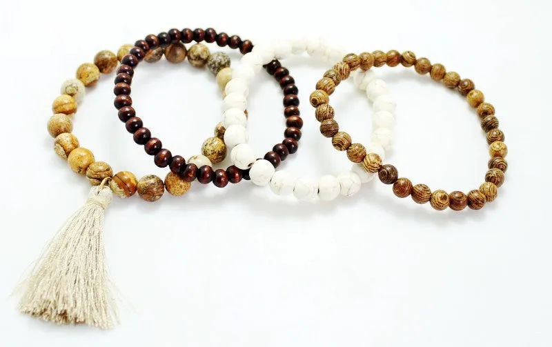 Brown wood & stone beads bracelet
