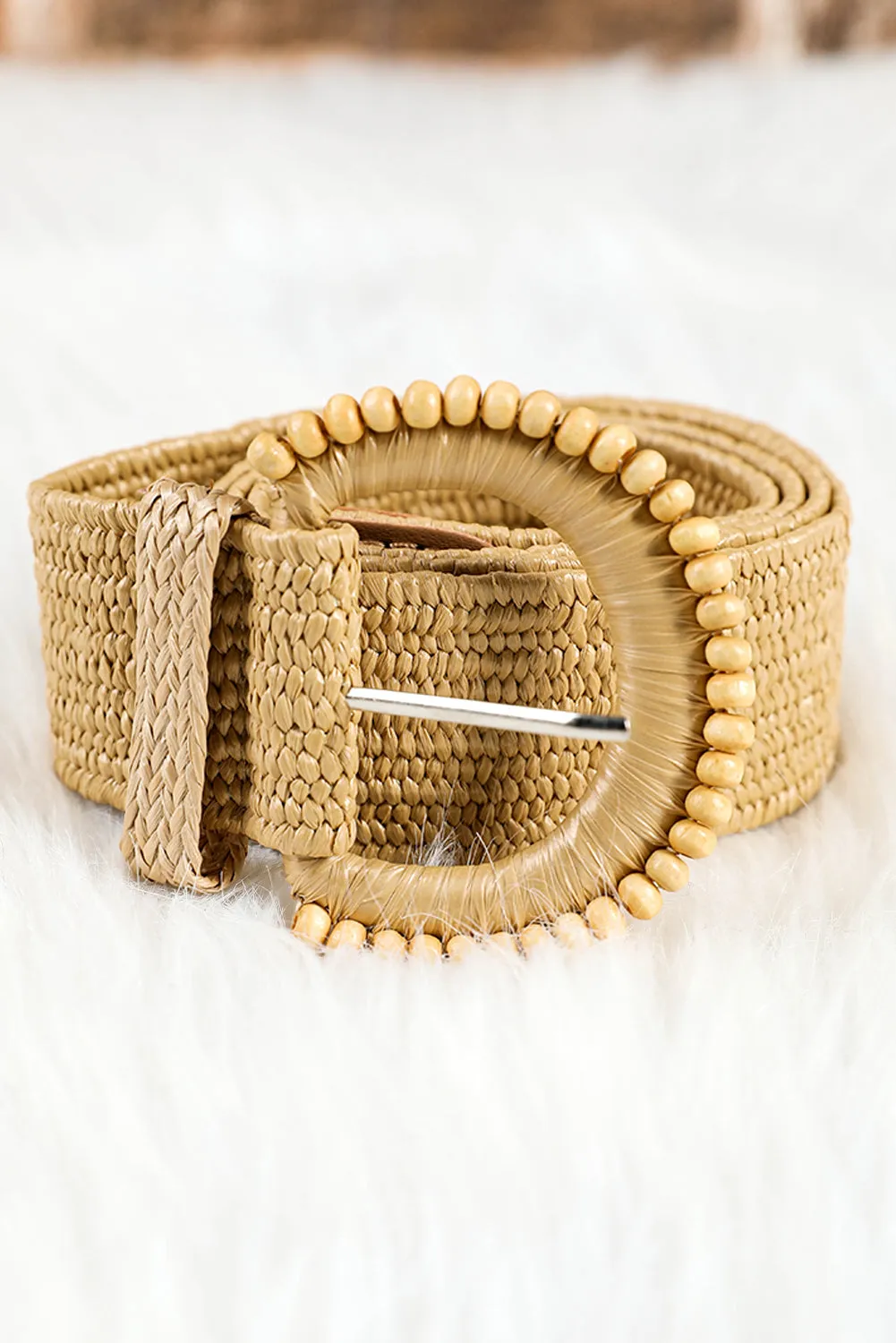 Camel Boho Beaded Straw Woven Belt