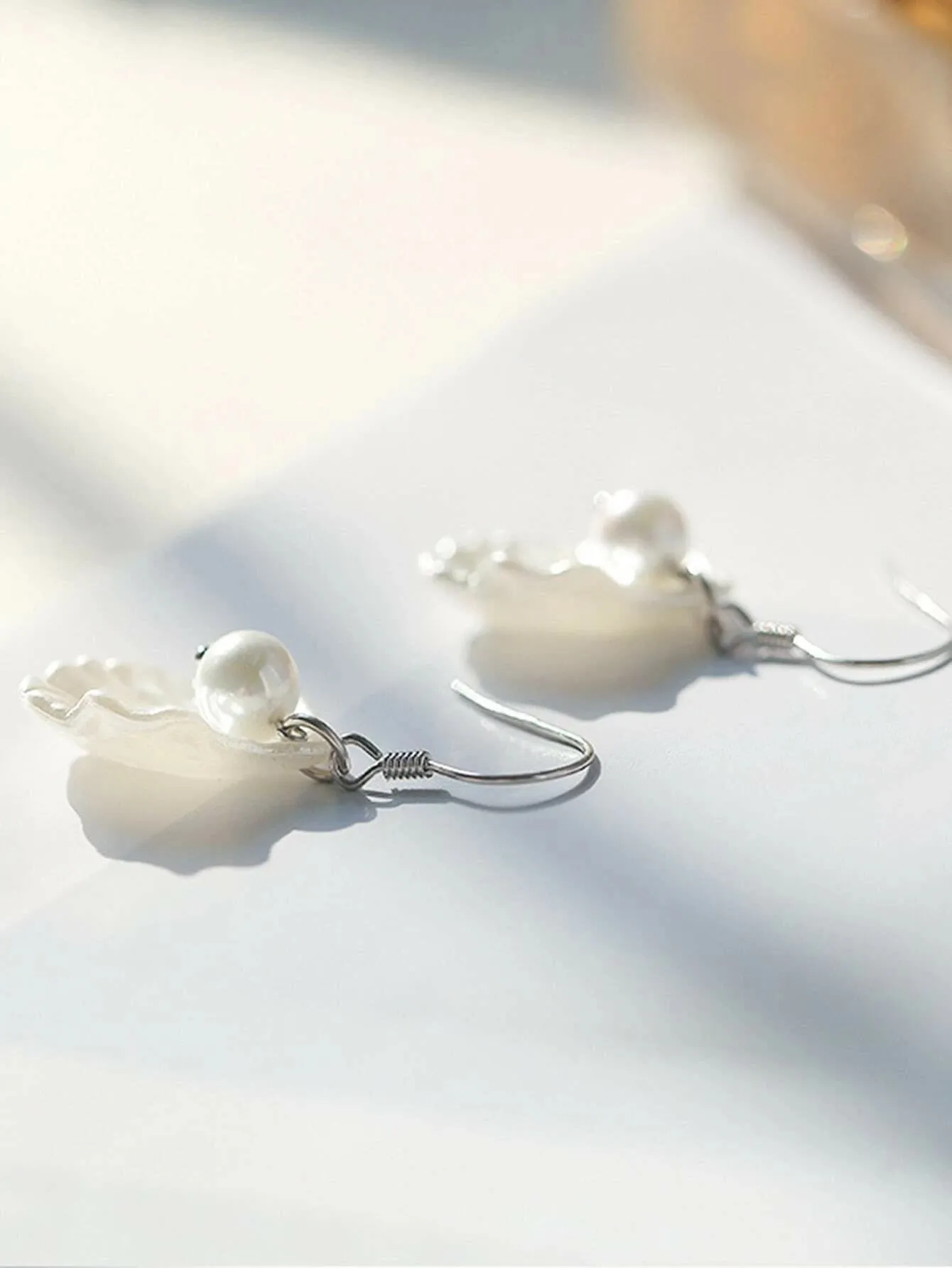 Carved Seashell Layered Earrings, Boho Wedding Bridal Stud Earrings, Double Shell Dangles