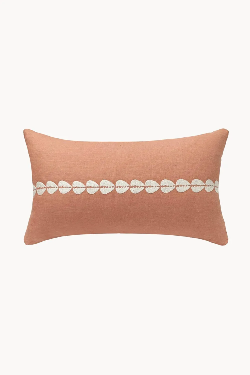 Cowrie Embroidered Linen Lumbar Pillow - Sandalwood