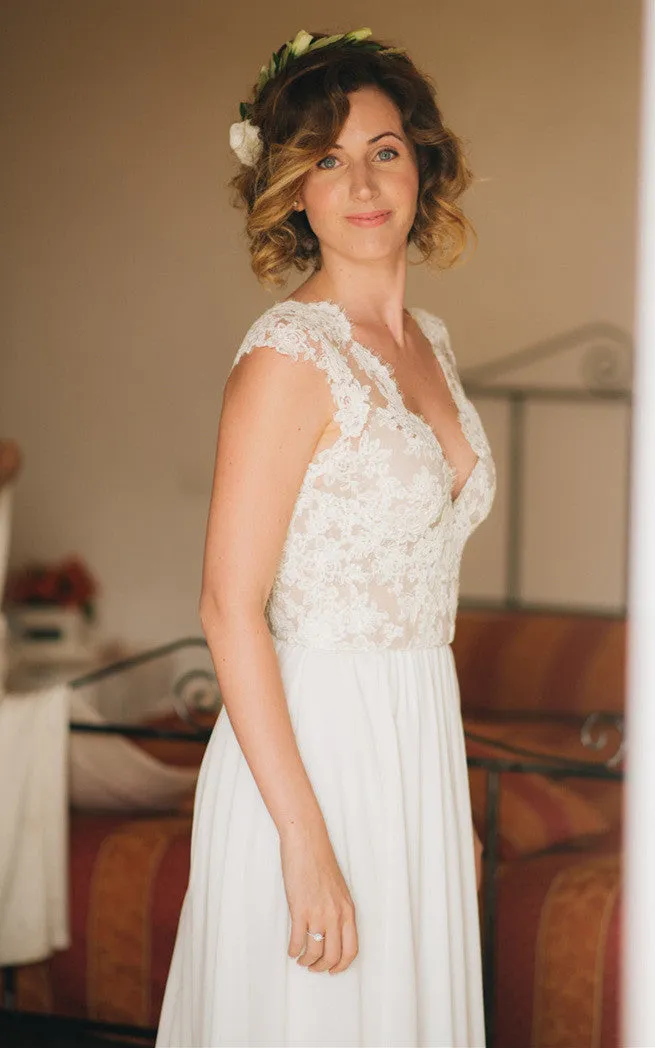 Elegant Floral Beach Boho Lace Wedding Dress Vintage Retro Elopement Country Sleeveless Floor Length Bridal Gown