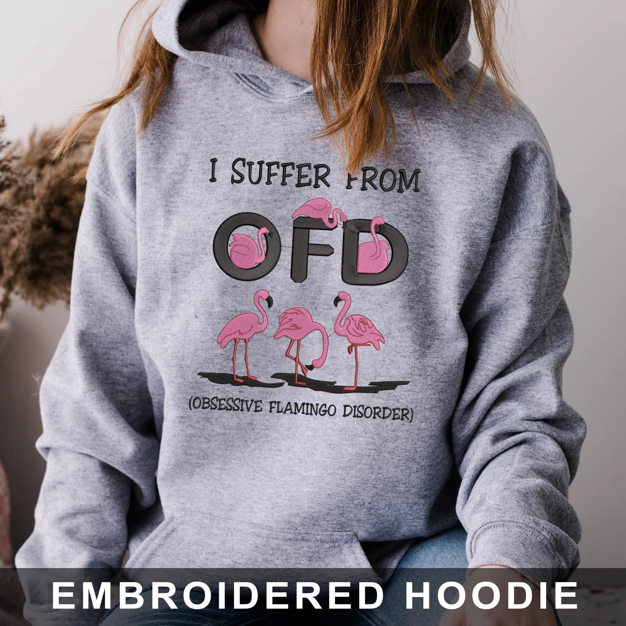 Flamingo - Obsessive Flamigo Disorder Embroidered Hoodie, Sweatshirt