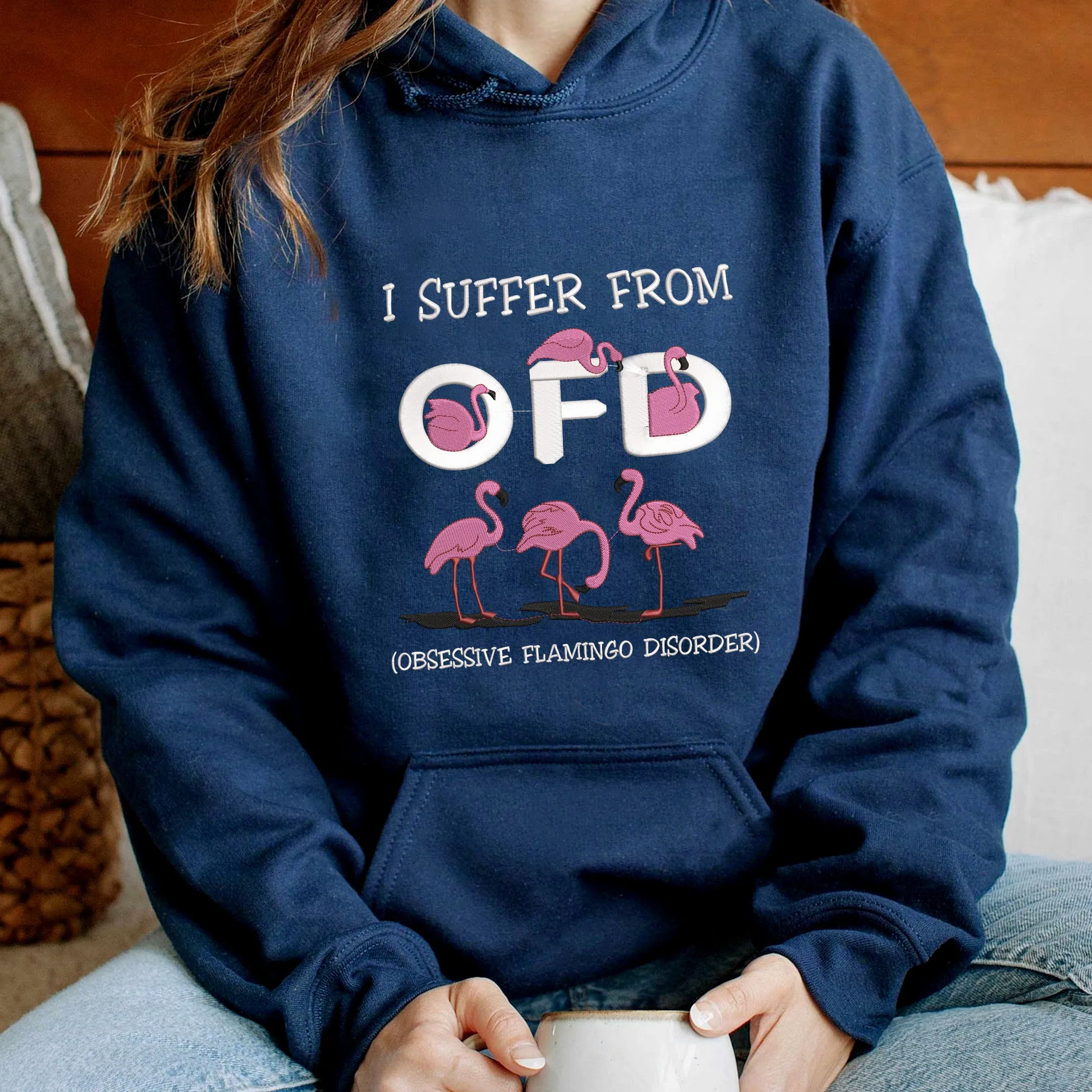 Flamingo - Obsessive Flamigo Disorder Embroidered Hoodie, Sweatshirt