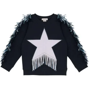Girls Navy Star Fringe Sweater