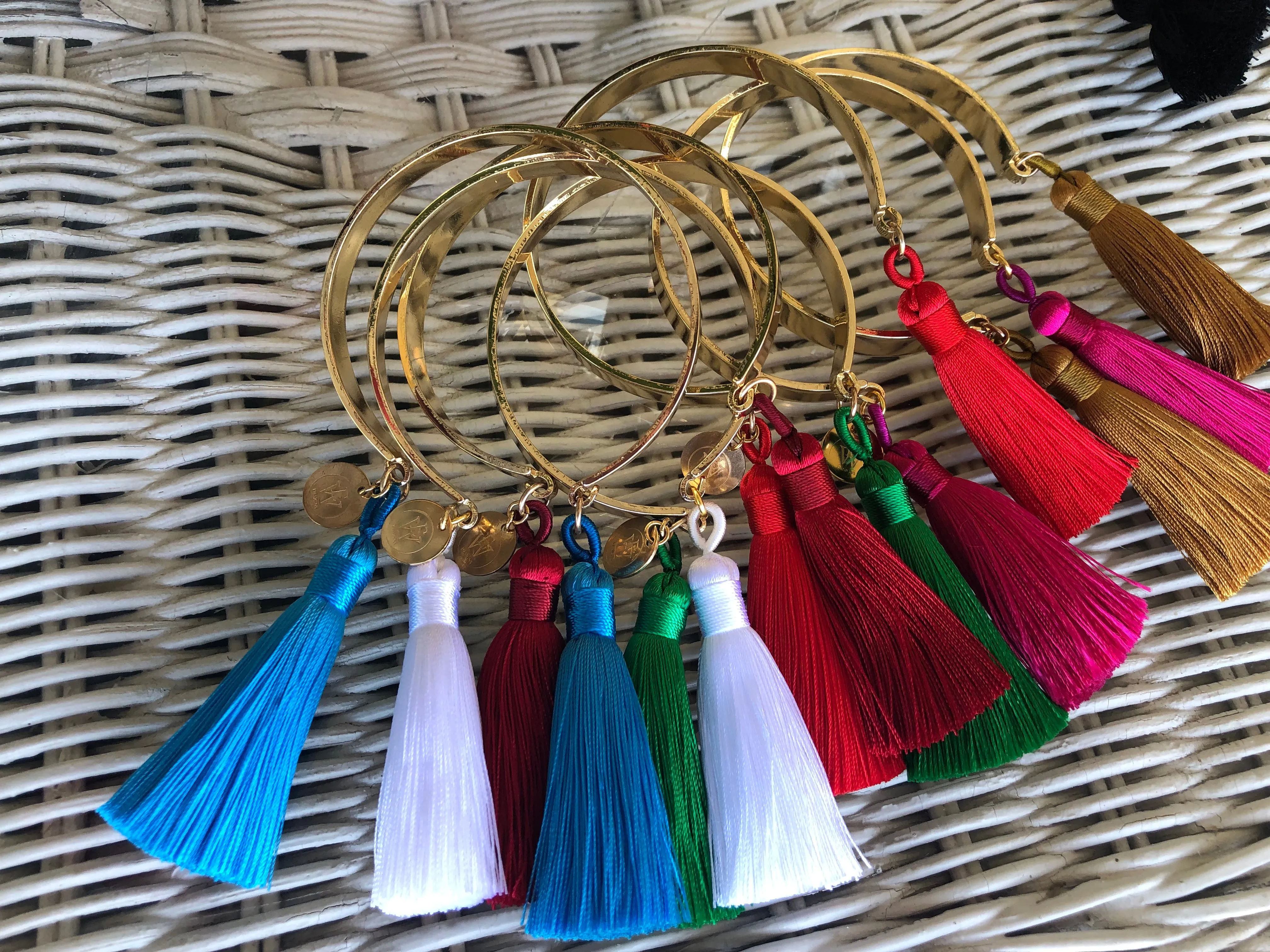 Golden Open Bangle with Silk Tassels | Erika Williner Designs
