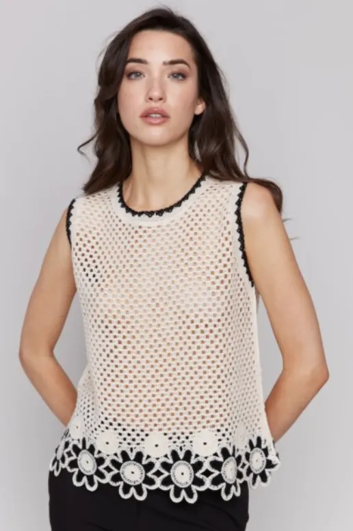 GORGEOUS FLORAL HEM CROCHET SLEEVELESS TOP