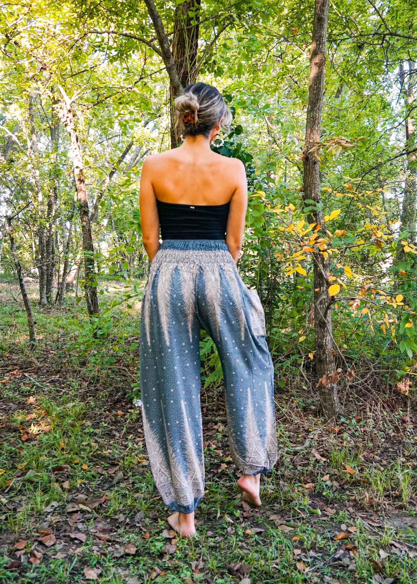 Gray Peacock Light Feather Harem Pants