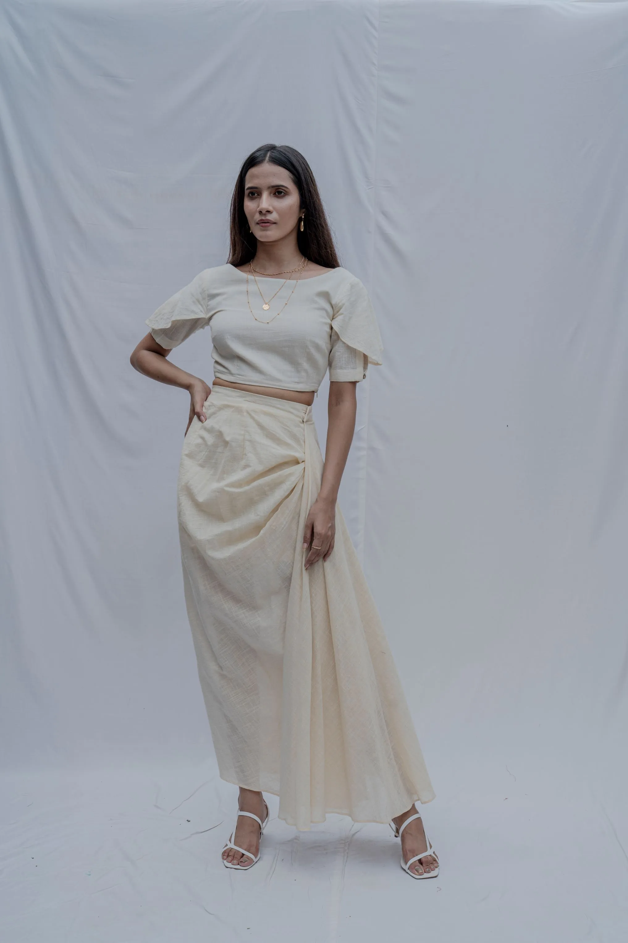 Iren - Off-White Elegant Top and Skirt Set