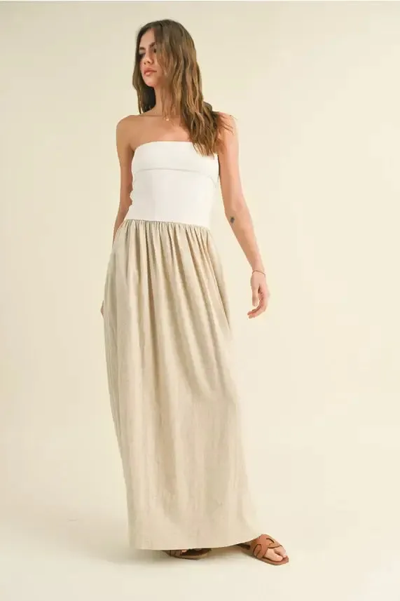 LINEN KNITTED TOP COMBO DRESS