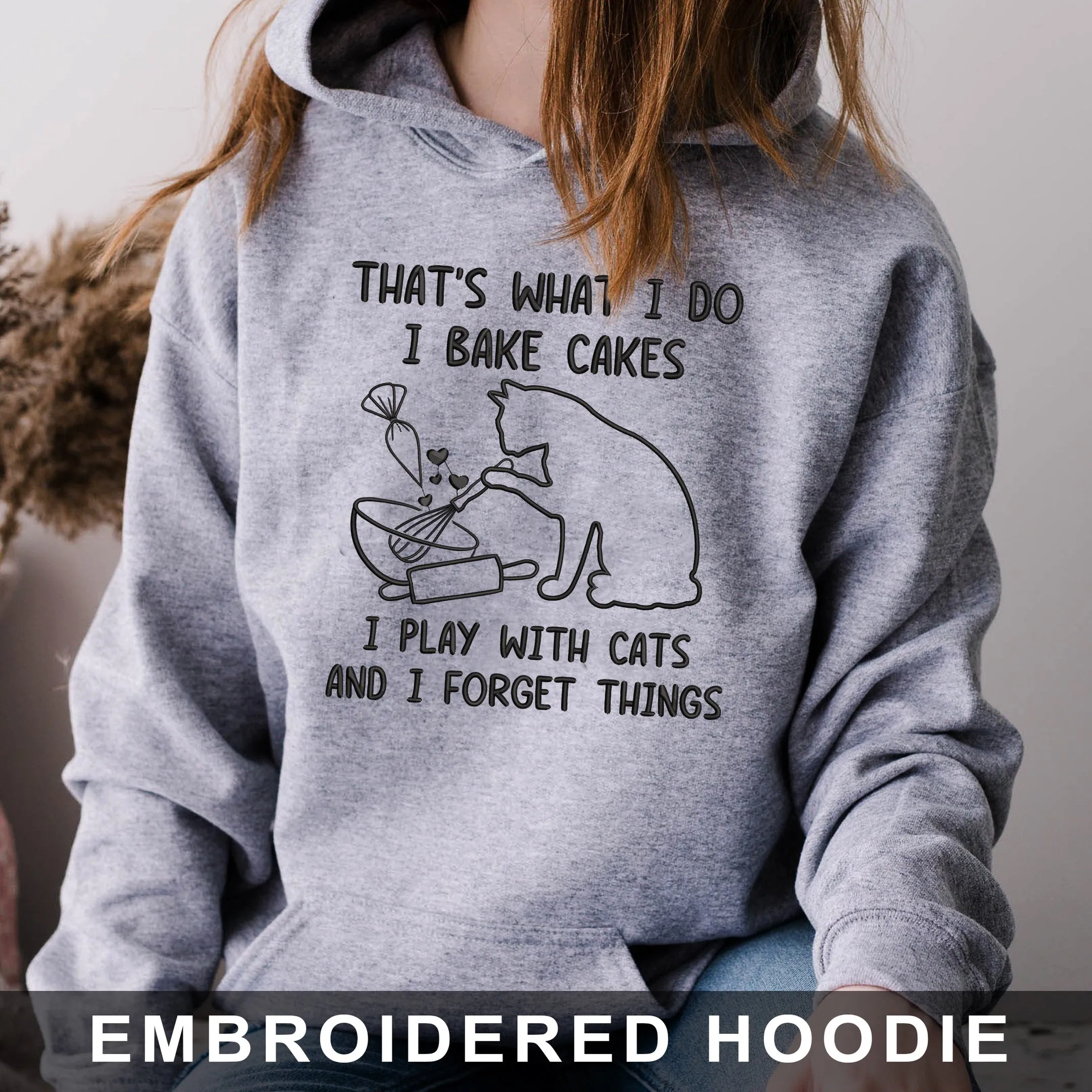 Love Cat And Baker Embroidered Hoodie, Sweatshirt