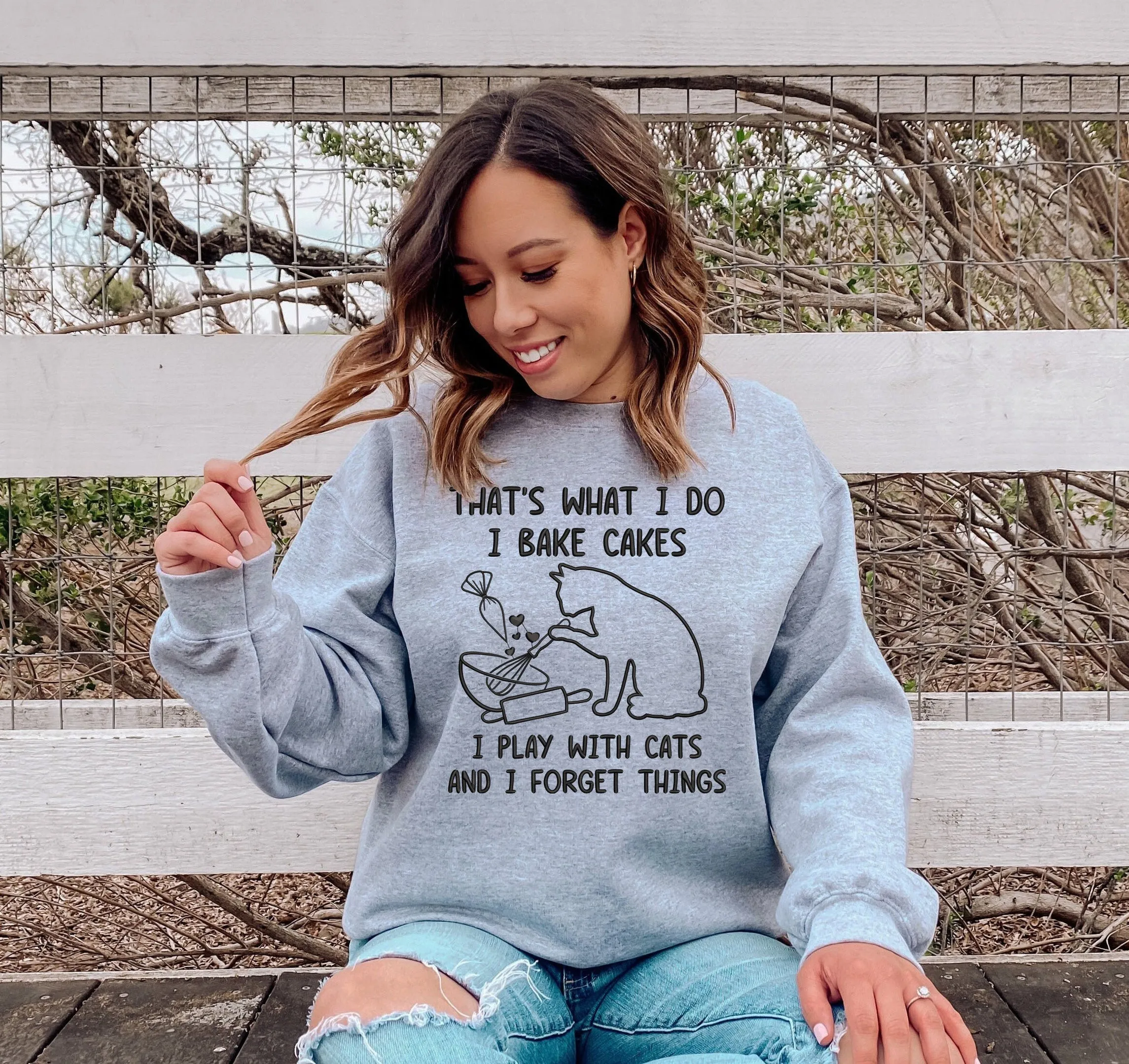 Love Cat And Baker Embroidered Hoodie, Sweatshirt