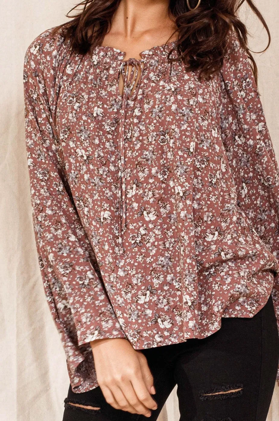 Marsala Floral Hacci Blouse 1X-3X * on sale