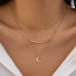 Minimalist Boho Moon Multi-Layered Chain Necklace