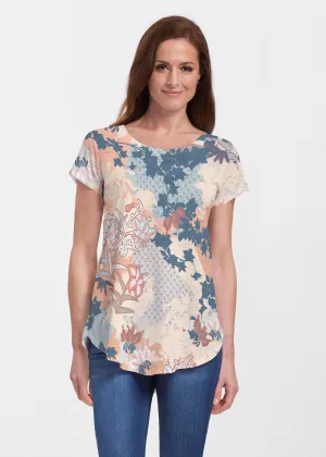 Oriental Floral (7868) ~ Short Sleeve Scoop Neck Flowy Tunic