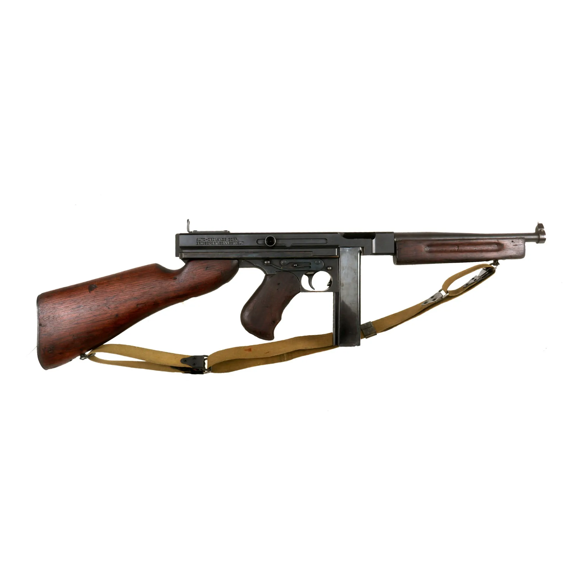 Original U.S. WWII Thompson M1A1 Aluminum Receiver Display Submachine Gun Serial 58986 with Live Barrel, Magazine, Sling