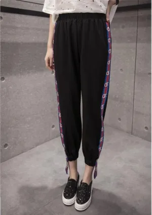 Qooth Preppy Style Harem Pants Ladies Casual Trousers Women's Spring Pencil Pants Elastic Waist Ankle-Length Casual Pants QH1084