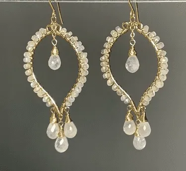 Rainbow Moonstone Statement Chandelier Earrings in 14 kt Gold Fill