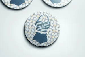 Retro Two-Piece Swimsuit and Yellow Plaid coaster set | retro beach vibes | Preppy Coastal Collection