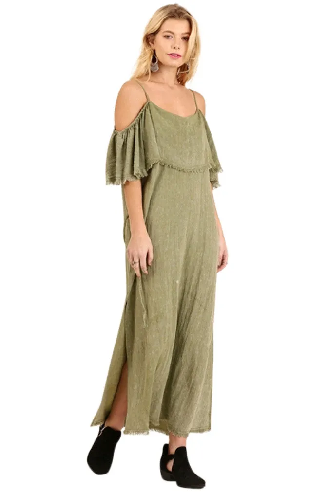 The Sedona Cold Shoulder Maxi Dress with Ruffle Sleeves