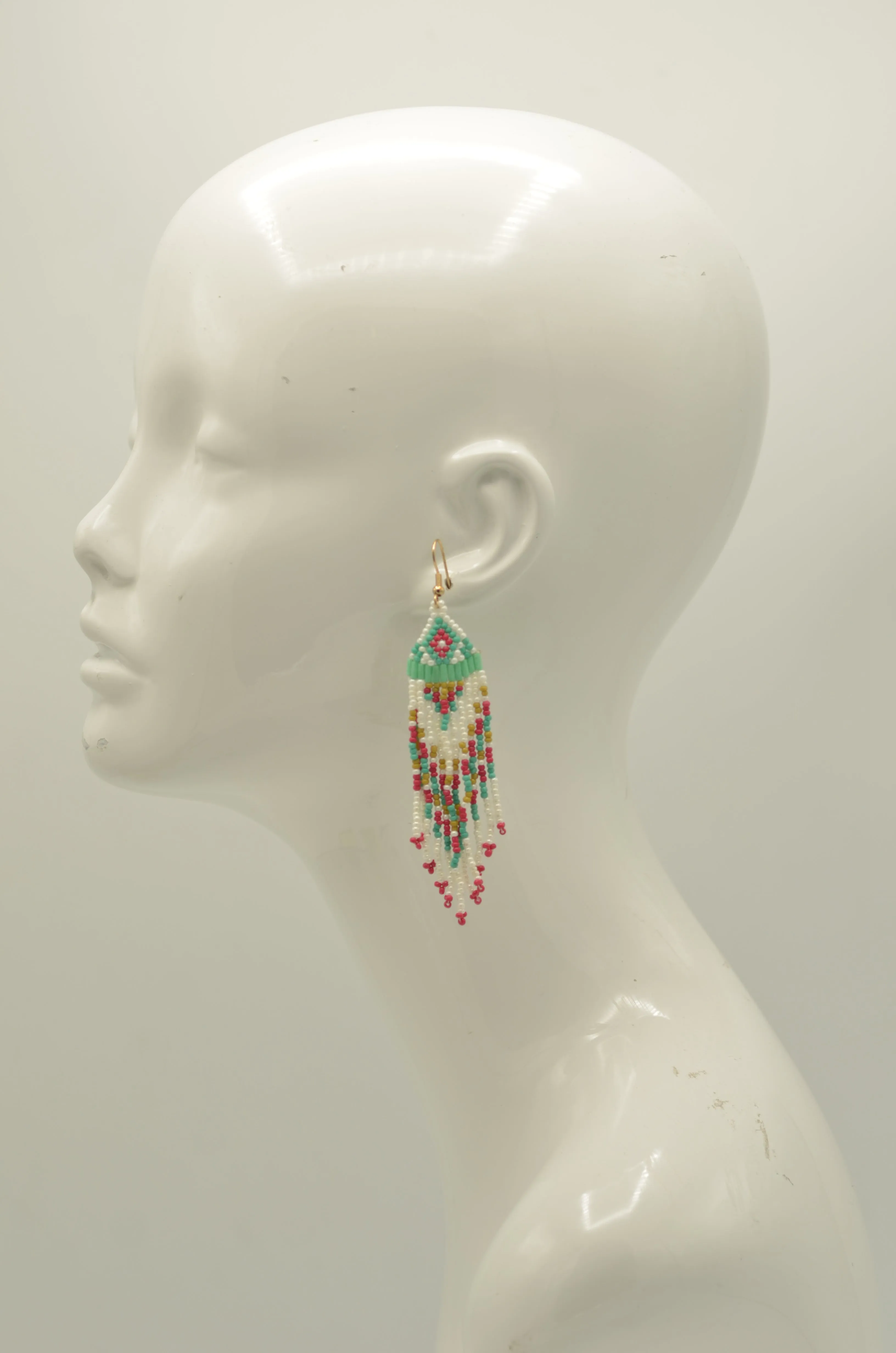 Turquoise and Multi-Color Bohemian Seed Bead Tassel Earrings #SH-ER-1205