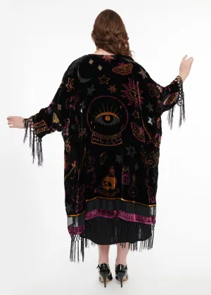 Unique Vintage Mystical Icons Burnout 20's Kimono Black