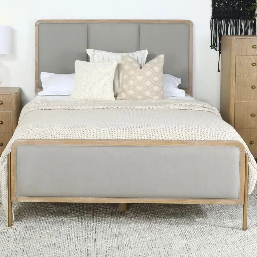 Upholstered Eastern King Panel Bed Sand Wash And Grey
