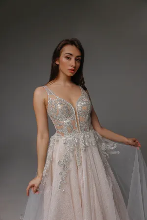 V0107 Tulle wedding dress, Boho Wedding Dress