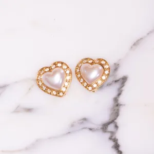 Vintage Avon Pearl and Diamante Crystal Heart Earrings