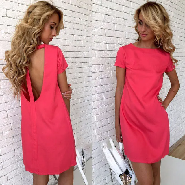 Women Summer Sexy Back Hollow Straight Dress