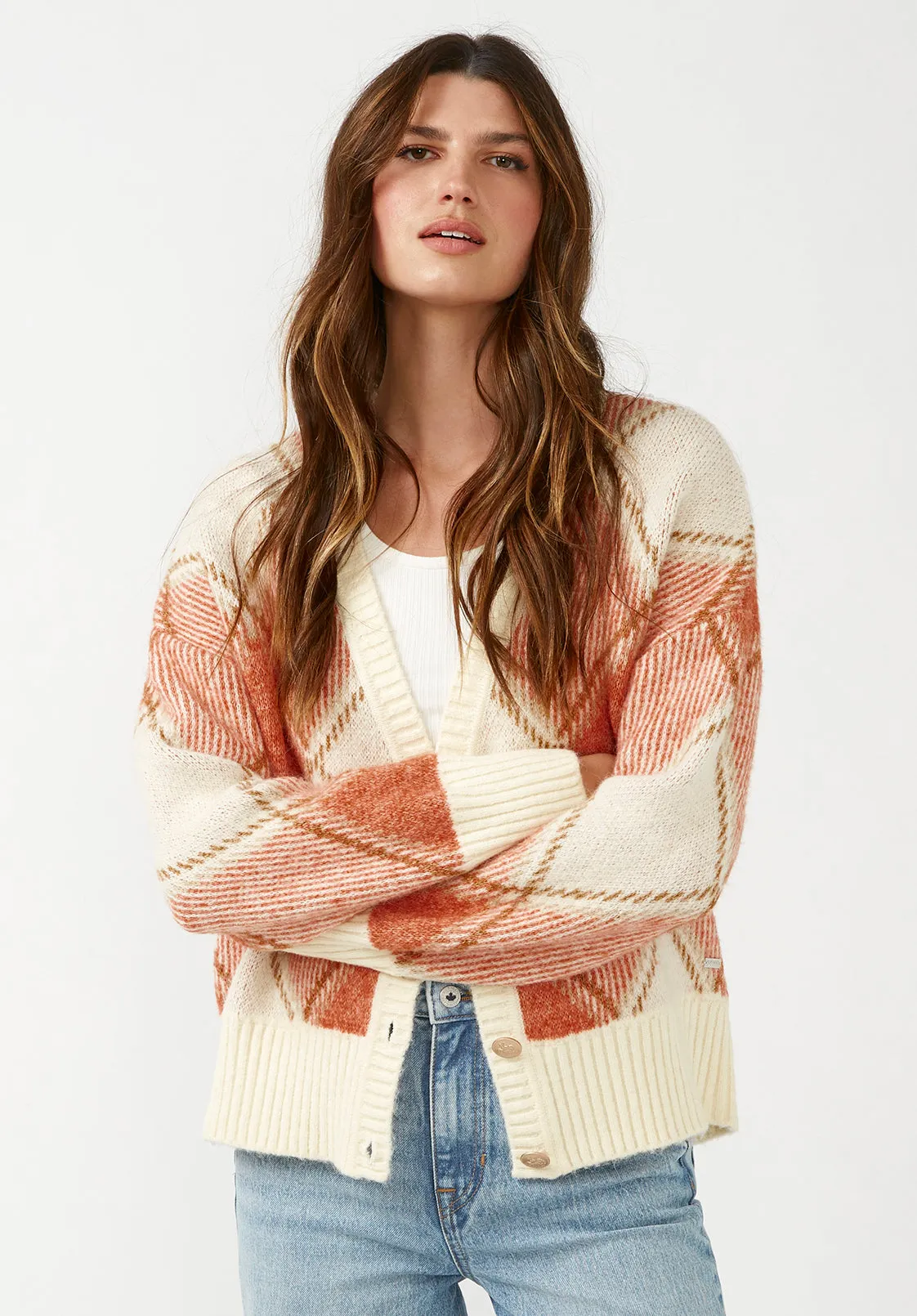Zuri Women's Oversized Cardigan in Orange Plaid - SW0019F
